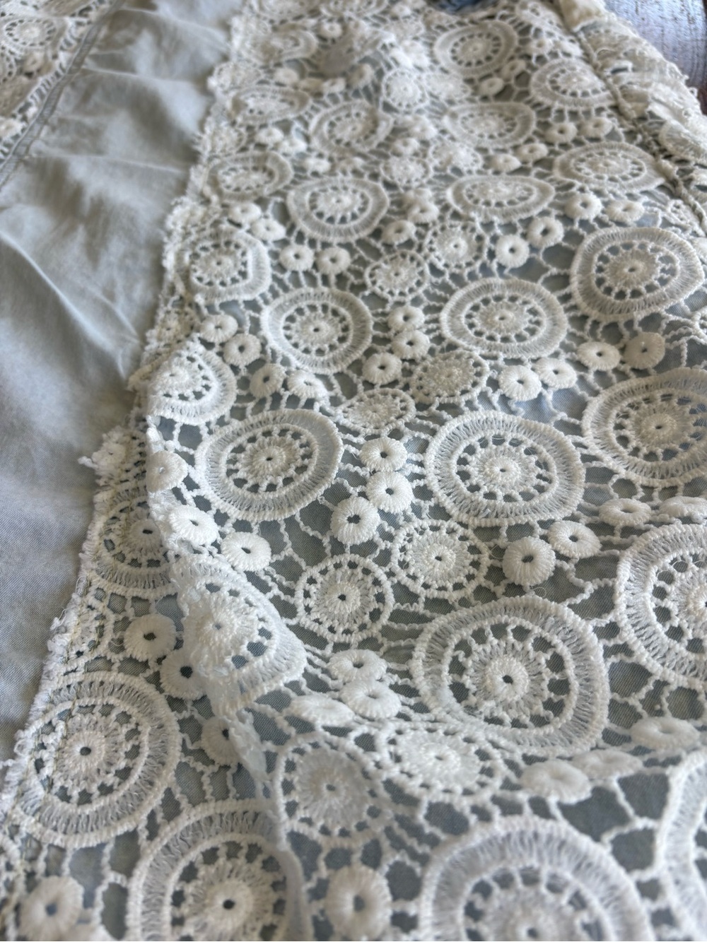 POL Lace Light Wash Denim Midi Maxi Skirt Crochet Medium Boho Coastal Cowgirl - Picture 9 of 15